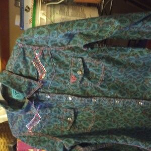 Embroidered Blue Women's Western Shirt With Snaps